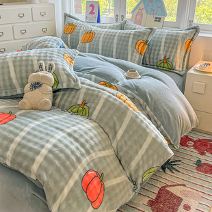 冬季加厚牛奶绒床上四件套珊瑚绒被套床单法兰绒床笠款三件套床品