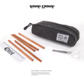 Rough 简约收纳文具笔袋学生大容量多功能帆布袋女 Enough潮牌日式