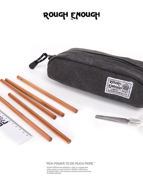 Rough Enough潮牌日式简约收纳文具笔袋学生大容量多功能帆布袋女