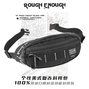 Rough 斜挎包机车骑行包帆布腰包 Enough潮牌户外黑色机能胸包男士