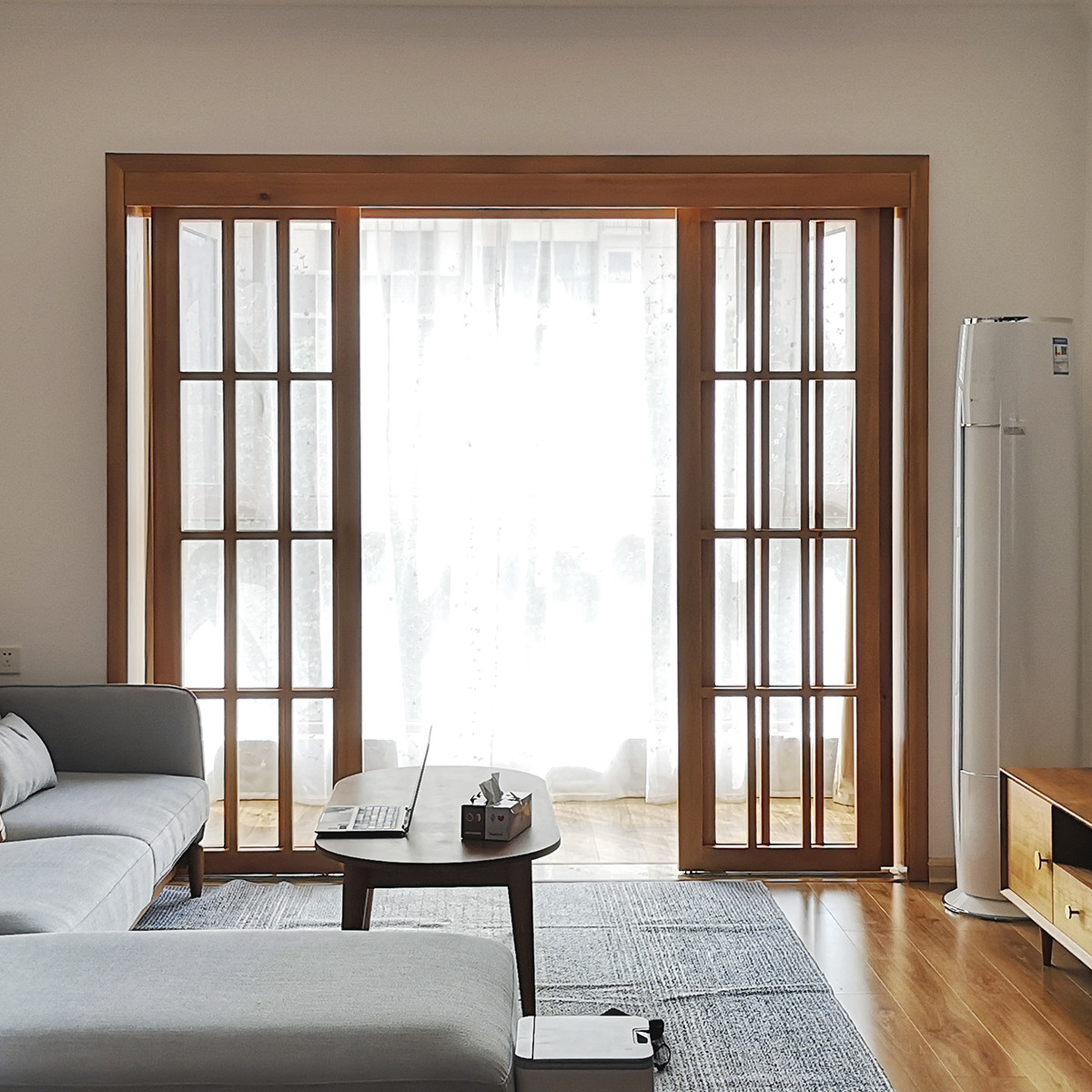 定制樟子松木实木阳台书房厨房左右推拉玻璃木门钢化玻璃透光性好