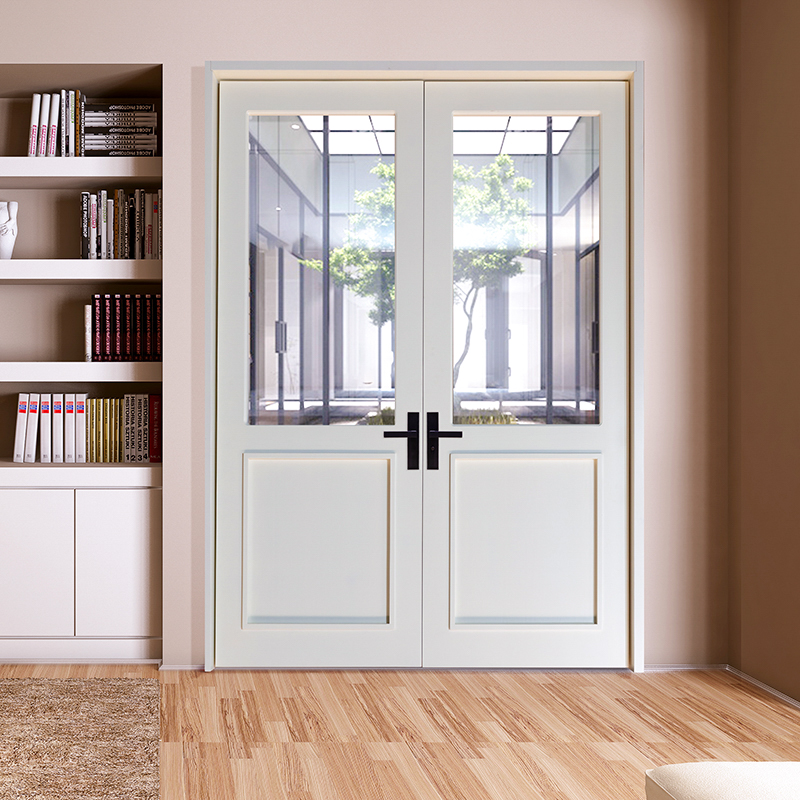 实木门窗定制象牙白对开门钢化玻璃松木原木门室内门颜色款式可选