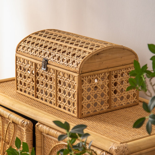 北欧ins藤编收纳箱带盖衣物整理