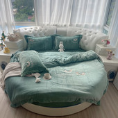 冬季 牛奶绒圆床床笠四件套加厚保暖珊瑚绒圆形床裙床罩床单2米2.2