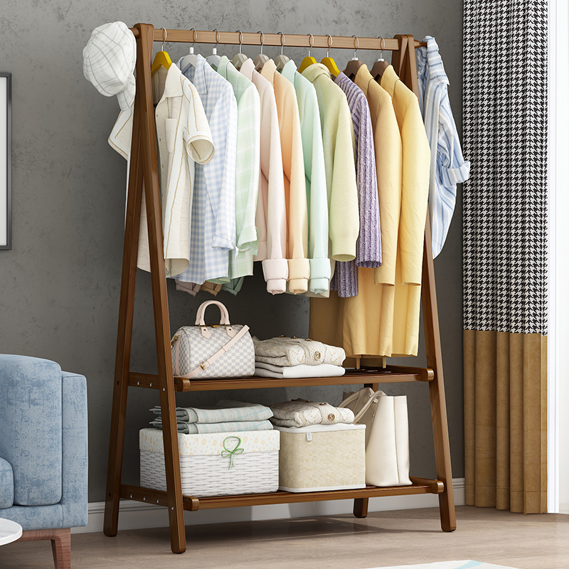 速发卧室落地帽衣架家用简易衣架客木玄关置物架实厅多功能挂衣服