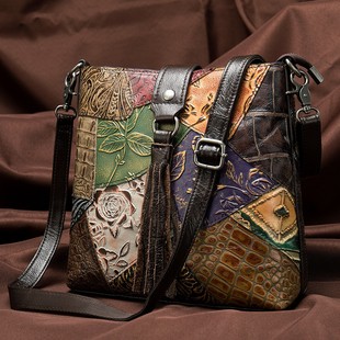 2025新款真皮女士拼接单肩包潮酷流苏斜挎包大容量头层牛皮手提包