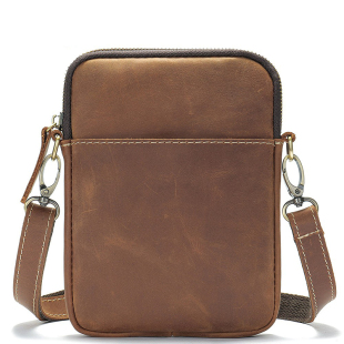 美式 潮流通勤斜挎包 复古风头层牛皮质感单肩包斜挎小包真皮男式