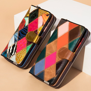 女士高级感真皮长款钱包大容量钱夹三折钱包头层牛皮零钱包手拿包