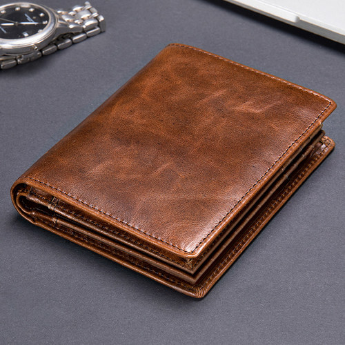 男士头层牛皮rfid防盗刷短款钱包