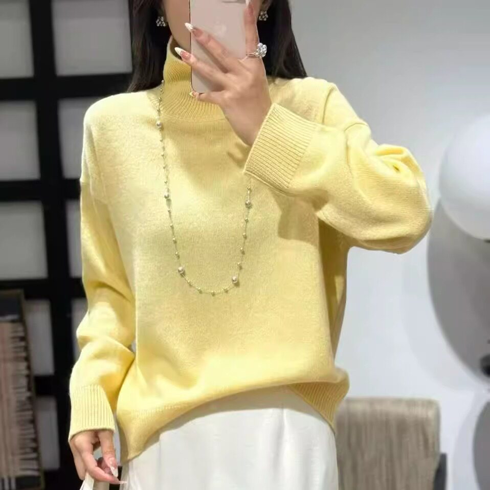 明星同款秋冬韩系穿搭高领100%羊毛女宽松显瘦百搭毛衣针织衫上衣