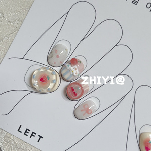 手工穿戴甲奶油草莓多巴胺高级感穿戴美甲成品指甲贴