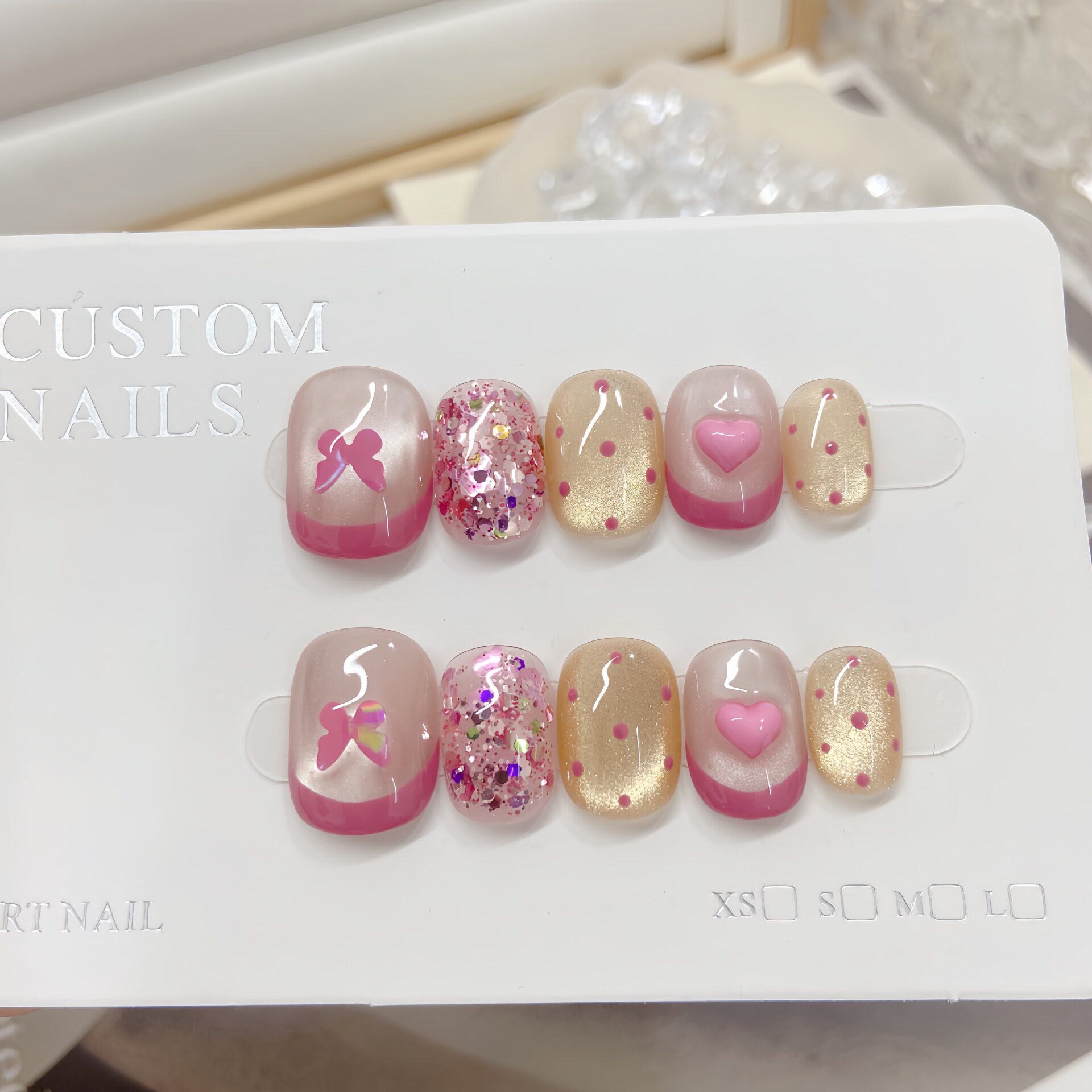 冰梅粉手工穿戴甲少女心粉色蝴蝶爆款光疗甲气质显白法式美甲贴片