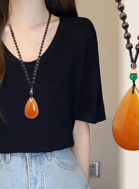 蜜蜡圆珠链男女民族风项链