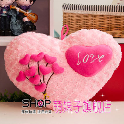 创意可爱心形玫瑰绒爱心抱枕一对含芯家居毛绒靠垫 婚庆结婚礼物