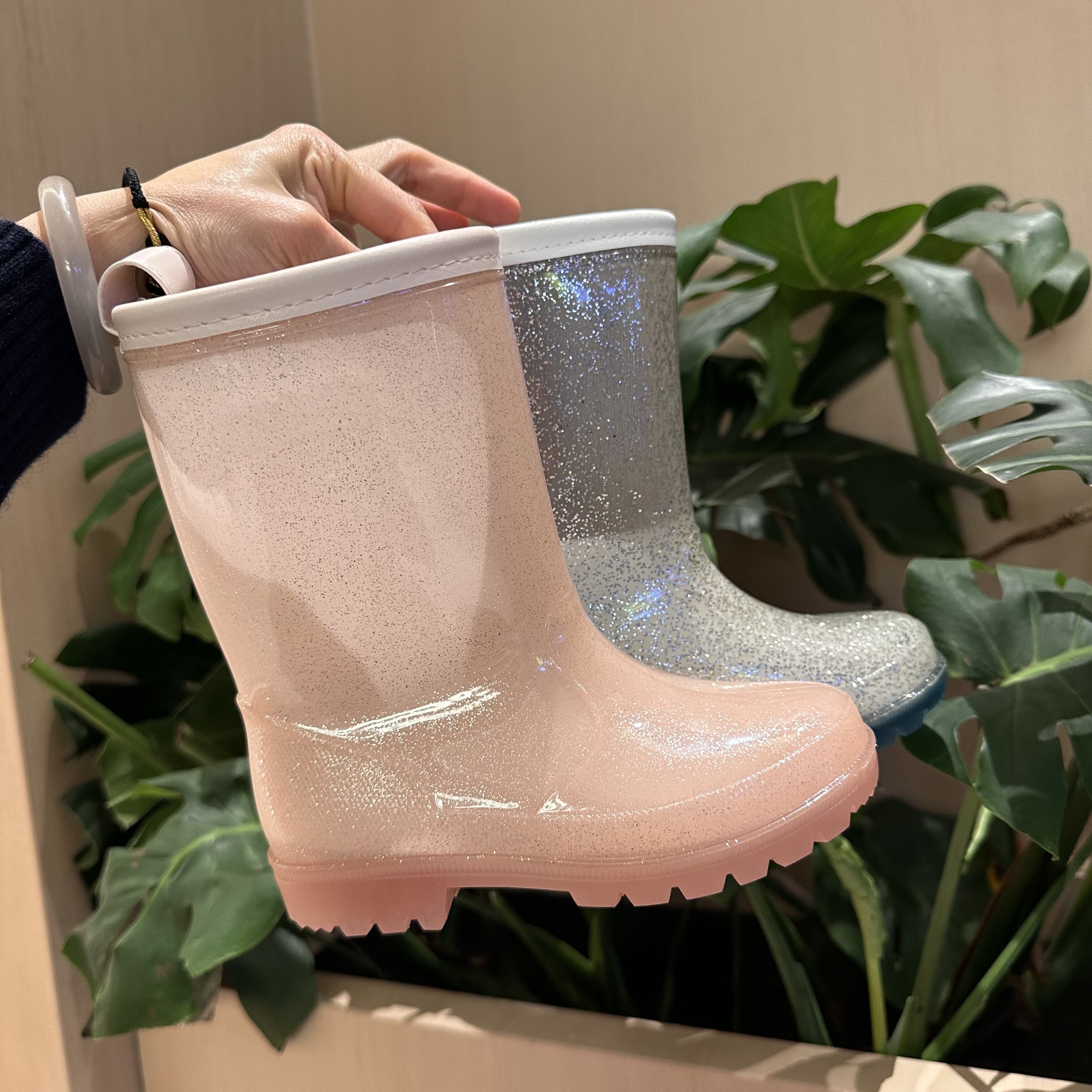 出口日本新款pm闪粉带灯中筒雨靴女防滑防水外穿胶鞋四季通用雨鞋