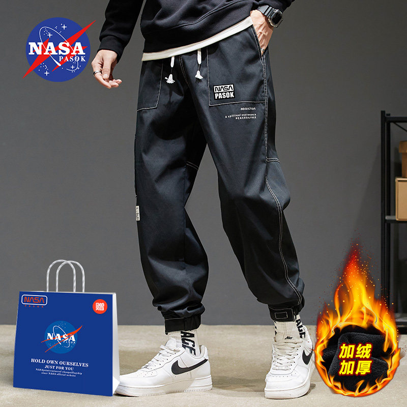 NASA官方男士工装休闲裤2021冬季新款加绒运动裤时尚大码九分裤子