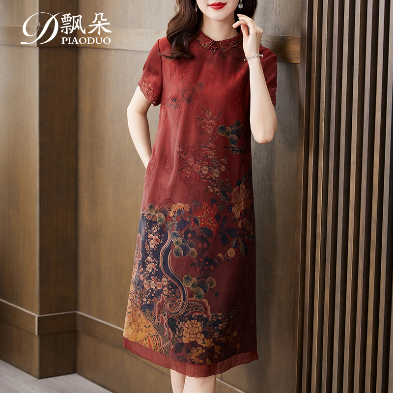 飘朵花罗香云纱连衣裙