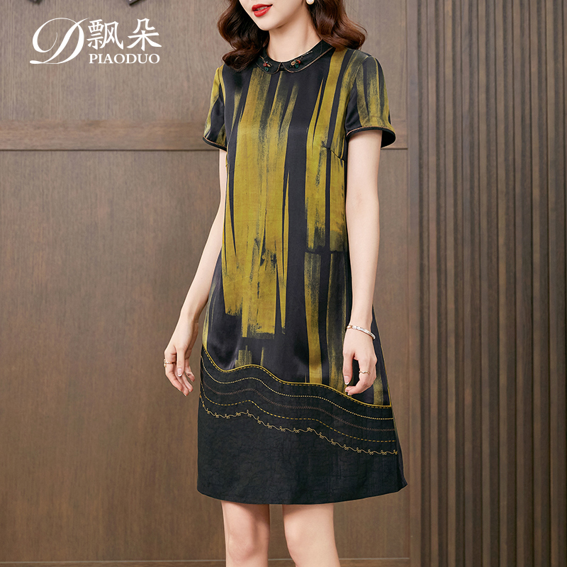 撞色香云纱新款减龄真丝连衣裙