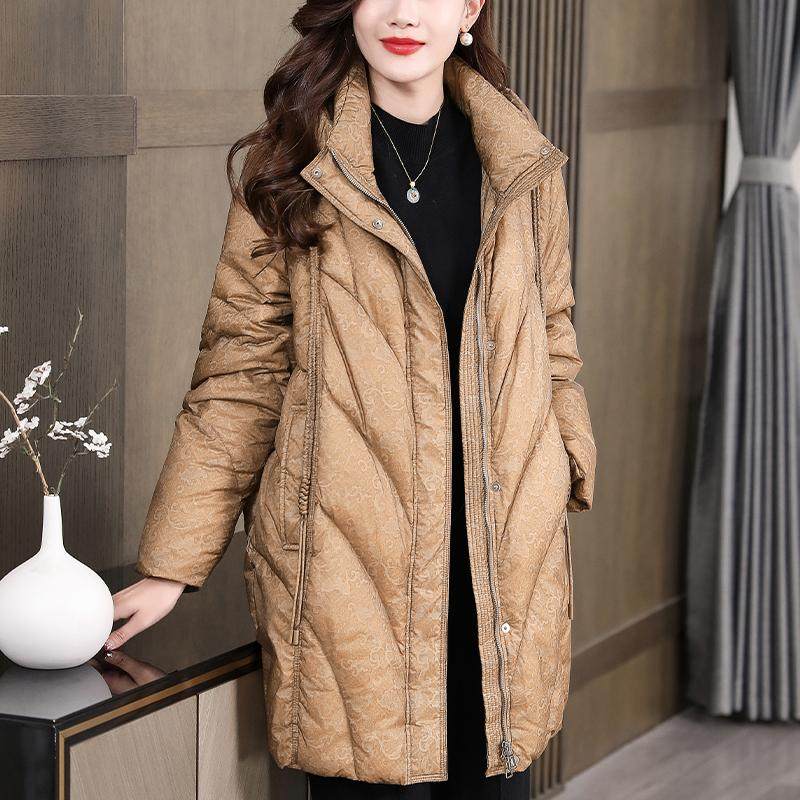 飘朵女高端品牌羽绒服2025冬季新款连帽妈妈中长款加厚鹅绒服外套