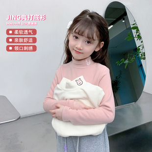 鱼儿妈女童德绒打底衫2025秋冬款半高领长袖白色内搭加绒洋气儿童