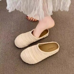 时尚 波西米亚内平底小众镂空凉拖 女夏外穿2026新款 勃肯包头半拖鞋