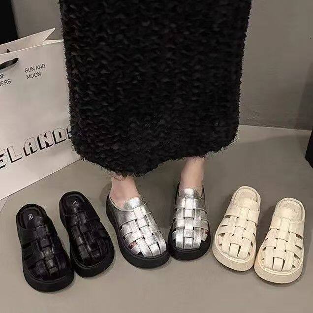 厚底包头半拖鞋女2025夏季新款外穿松糕底增高凉拖时尚高级感,女鞋,包头拖,淘宝优惠券,粉丝福利购,淘宝优惠卷