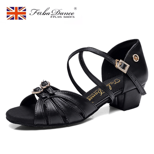 FABADANCE女士拉丁舞鞋 室内软底跳舞鞋 练功舞鞋 哑光皮儿童舞蹈鞋