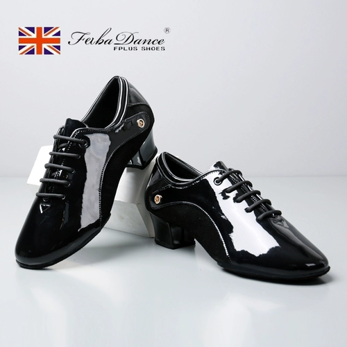 FB, профессиональная мужская обувь для латинских танцев, подлинный национальный стандарт, мягкая подошва, лакированная кожа на среднем каблуке, домашняя обувь для социальных танцев