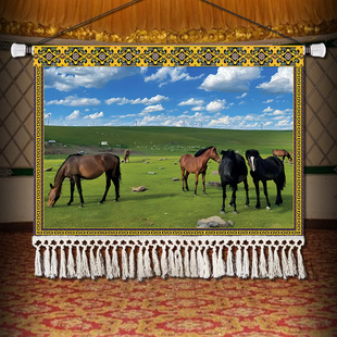 蒙古包挂布蒙古特色草原挂画餐厅牛马羊风景饭店民宿餐厅装饰布画