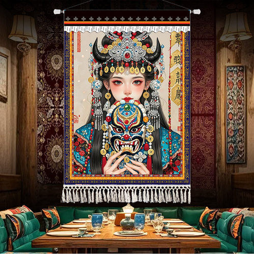 藏族人物扎基拉姆女财神挂画开店挂毯客厅酒店民宿餐厅墙面装饰画