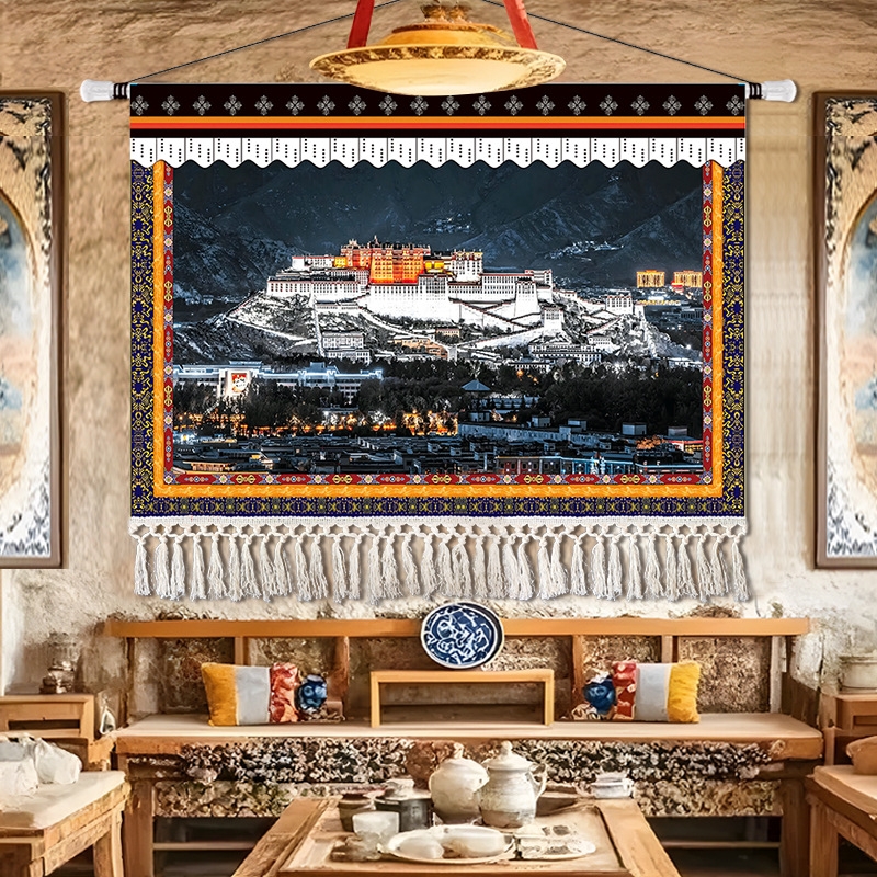 西藏民族风牦牛卧室床头挂画餐厅火锅店墙面装饰酒店墙壁背景挂毯图片