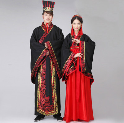 男女中式红色新郎结婚服汉朝古装