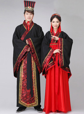男女中式红色新郎结婚服汉朝古装