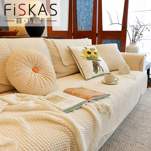 菲诗卡简约现代沙发垫棉麻鳄鱼纹四季通用加厚垫布防滑高级感坐垫