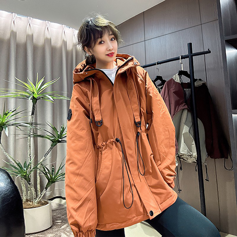 女秋冬款高级感收连帽风衣棉服