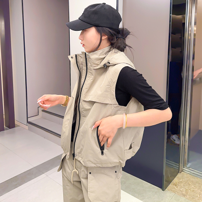 女秋季工装马甲外套连帽休闲马夹