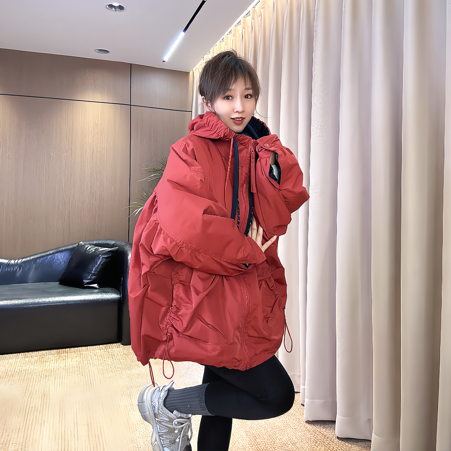 早春新款美版高级感薄棉外套女秋冬韩版休闲慵懒风洋气风衣二棉服