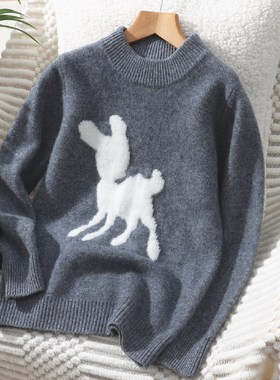 儿童羊绒衫女童双股厚款半高领针织打底衫男童小鹿羊毛衫卡通毛衣