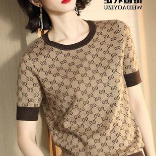 2025气质短袖针织打底衫休闲百搭T恤复古内搭宽松上衣女