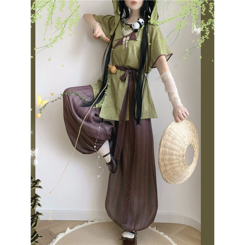 壹拾柒汉服女【孙尚香】cos大小姐唐制灯笼裤圆领短袖夏款中华娘