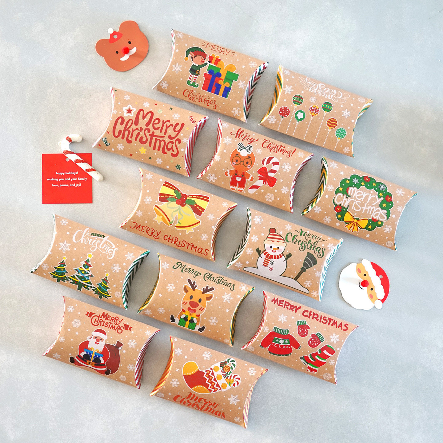 圣诞牛皮色枕头盒亲子手作零食小盒子糖果零食diy棒棒糖盒子