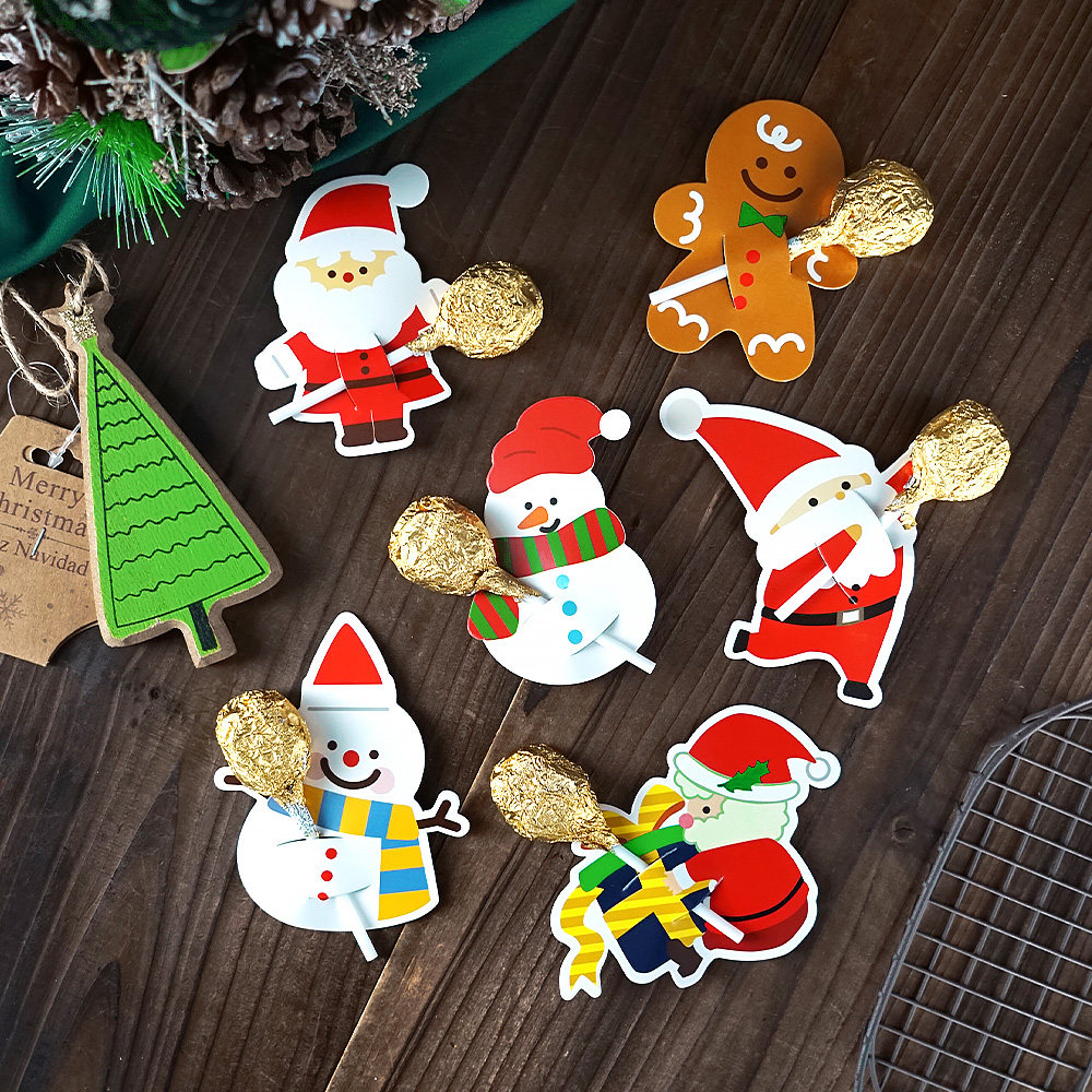 圣诞节企鹅卡通棒棒糖装饰卡diy糖果卡片儿童零食留言卡纸小礼物