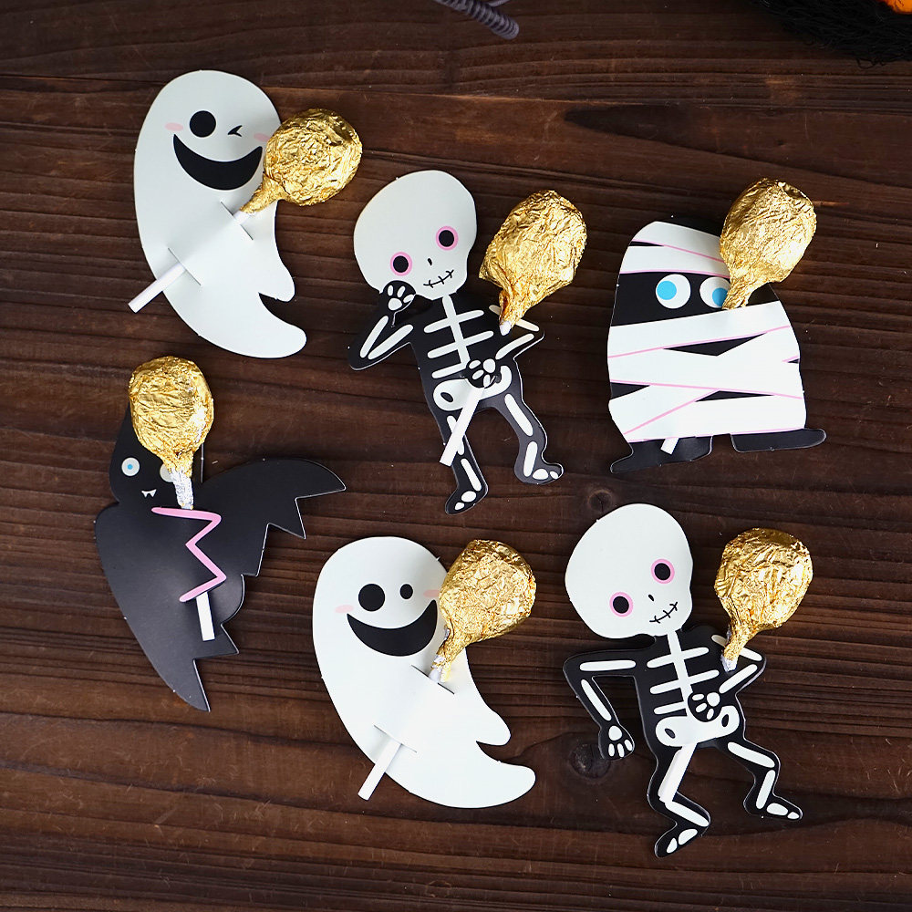 万圣节棒棒糖装饰卡骷髅蝙蝠包装卡纸幽灵造型插卡小朋友惊喜糖果