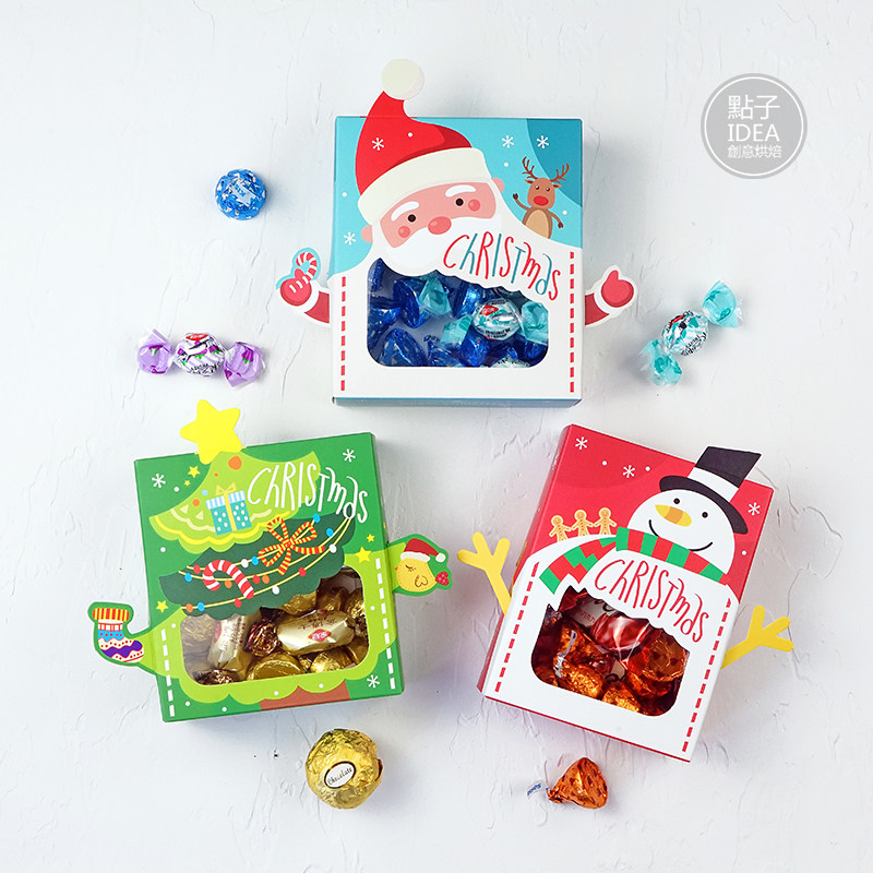 原创圣诞开窗盒卡通糖果盒圣诞老人盒子雪人饼干盒零食盒礼品空盒