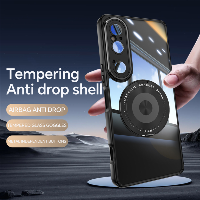 适用索尼Xperia1 VI六代透明镜头膜一体磁吸手机壳360°旋转支架Sony 10 VII全包防摔保护套Xperia10七代软边