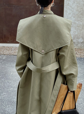 春秋风衣外套韩版灰绿色秋冬新款设计感气质英伦风大翻领风衣女