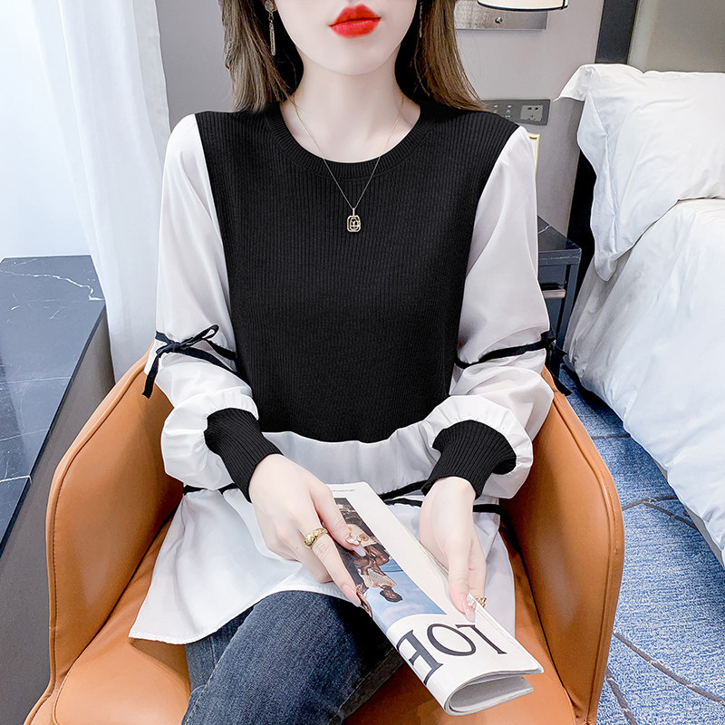 가을 출산 탑 가짜 투피스 셔츠 패션 대형 2024 초가을 새로운 디자인 서양식 연령 감소 셔츠