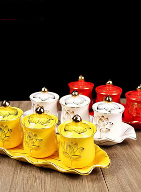 凤云飞陶瓷三连杯莲花水杯浮雕