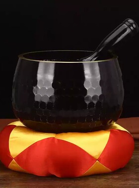 佛堂铜磬黄铜大庆佛音碗铜钵佛具大号木鱼法器中式黑色