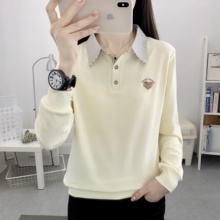 POLO假两件刺绣纯棉套头卫衣女长袖T恤小衫2025新款秋装宽松上衣